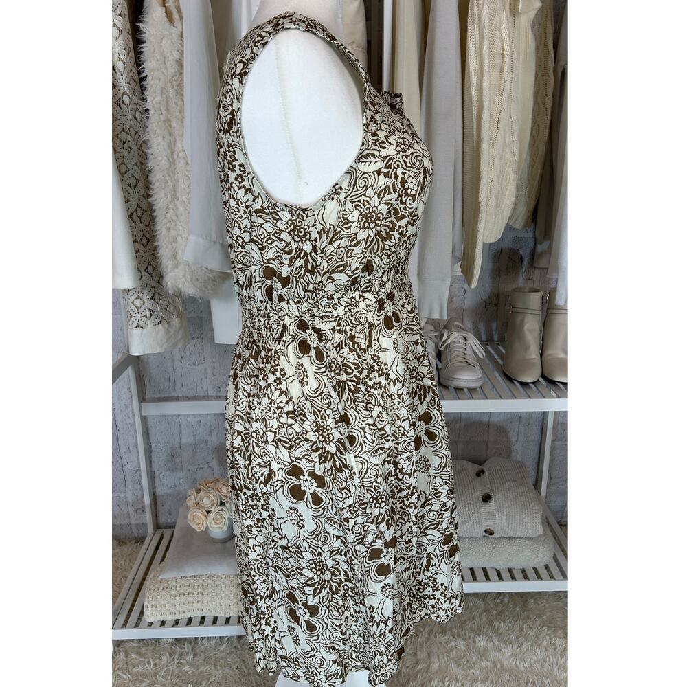 Eddie Bauer Women's Size L Cream & Brown Floral Sleeveless Sundress #0368 - Picture 2 of 11